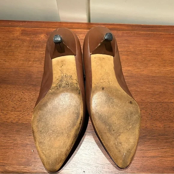 Brown leather ankle strap kitten heel shoes, 5.5 - Picture 7 of 8